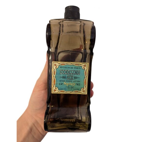 Vintage Avon Car Cologne Bottle Brown Glass Sterling Six Empty Decanter 7" - Picture 3 of 6
